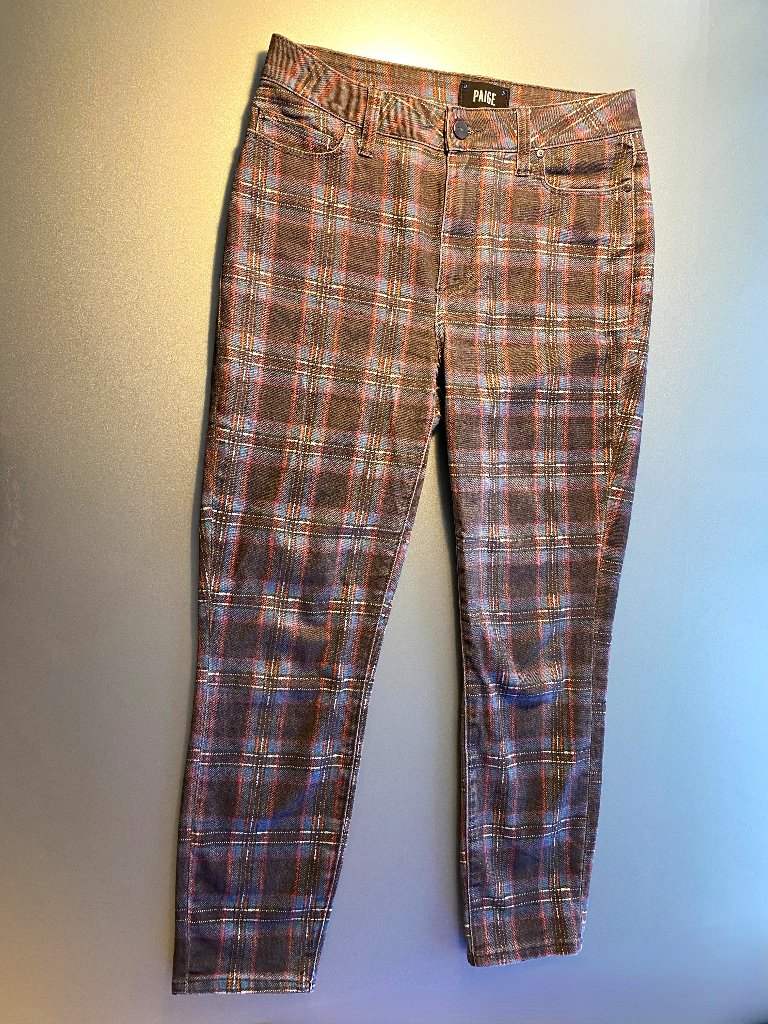 Paige Plaid Pants Hoxton Ankle Petite Black Tartan Pink Blue Orange White 28p